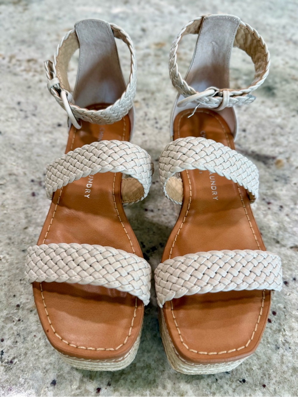 Chinese Laundry "Zella" Braided Espadrille Platform Sandals - Ecru